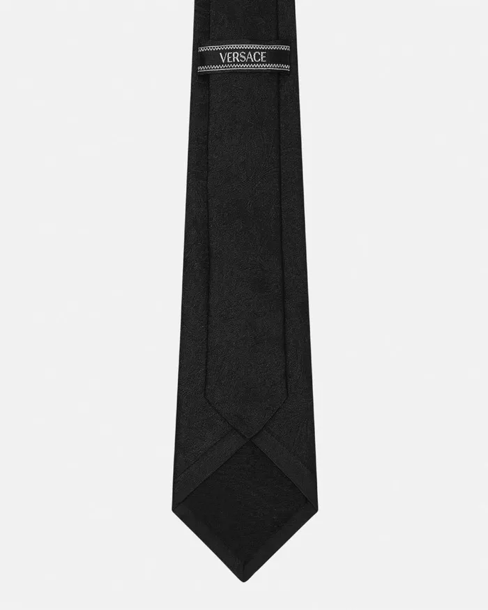 Versace Barocco Jacquard Silk Tie Black Men Soft Accessories