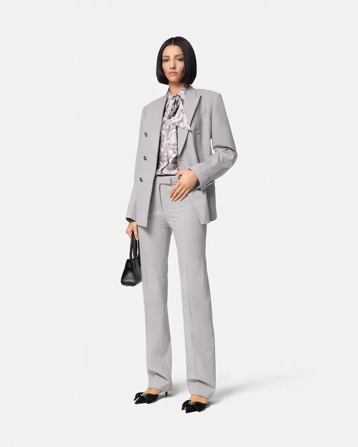Versace Barocco Lavallire Silk Crpe Top Gray Women Shirts and Tops