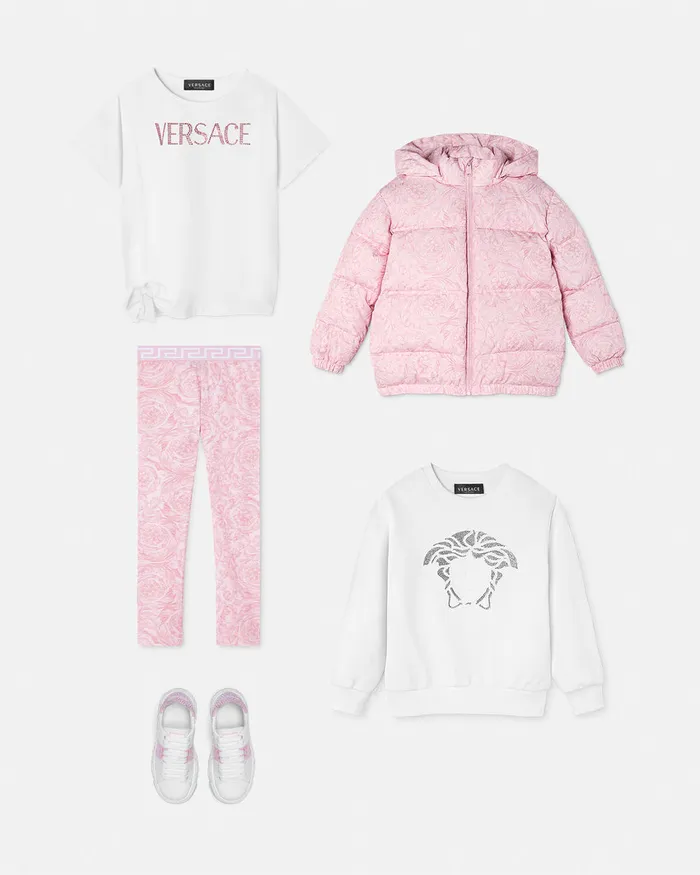 Versace Barocco Puffer Jacket Pinkprint Kids Outerwear and Jackets
