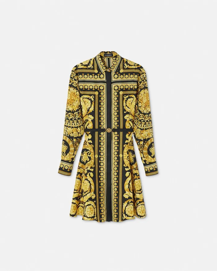 Versace Barocco Silk Shirt Mini Dress Blackprint Women Dresses