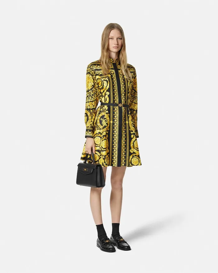 Versace Barocco Silk Shirt Mini Dress Blackprint Women Dresses