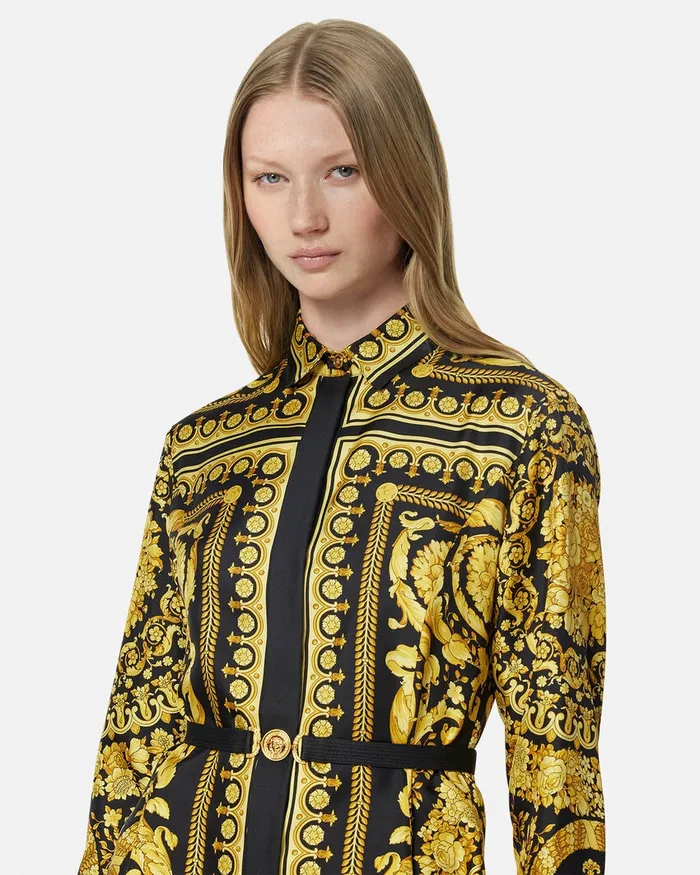 Versace Barocco Silk Shirt Mini Dress Blackprint Women Dresses