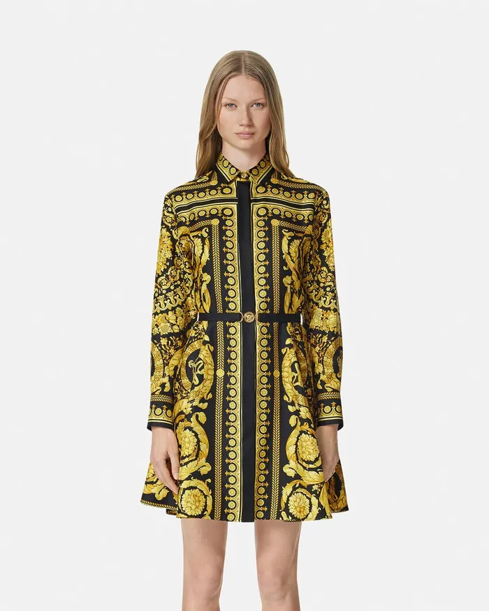 Versace Barocco Silk Shirt Mini Dress Blackprint Women Dresses
