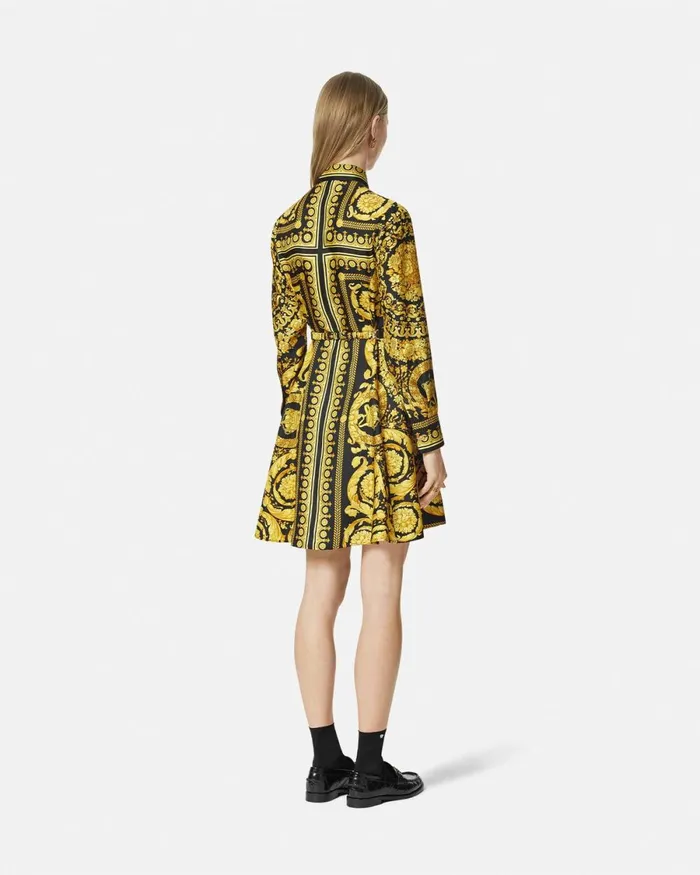 Versace Barocco Silk Shirt Mini Dress Blackprint Women Dresses