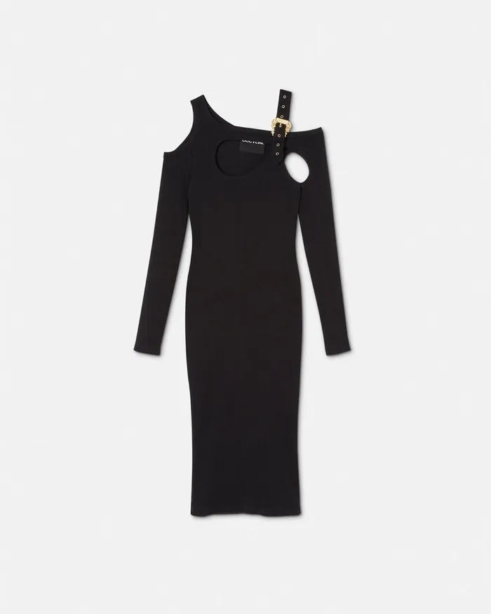 Versace Baroque Buckle Cutout Midi Dress Blackprint Women Jeans Couture