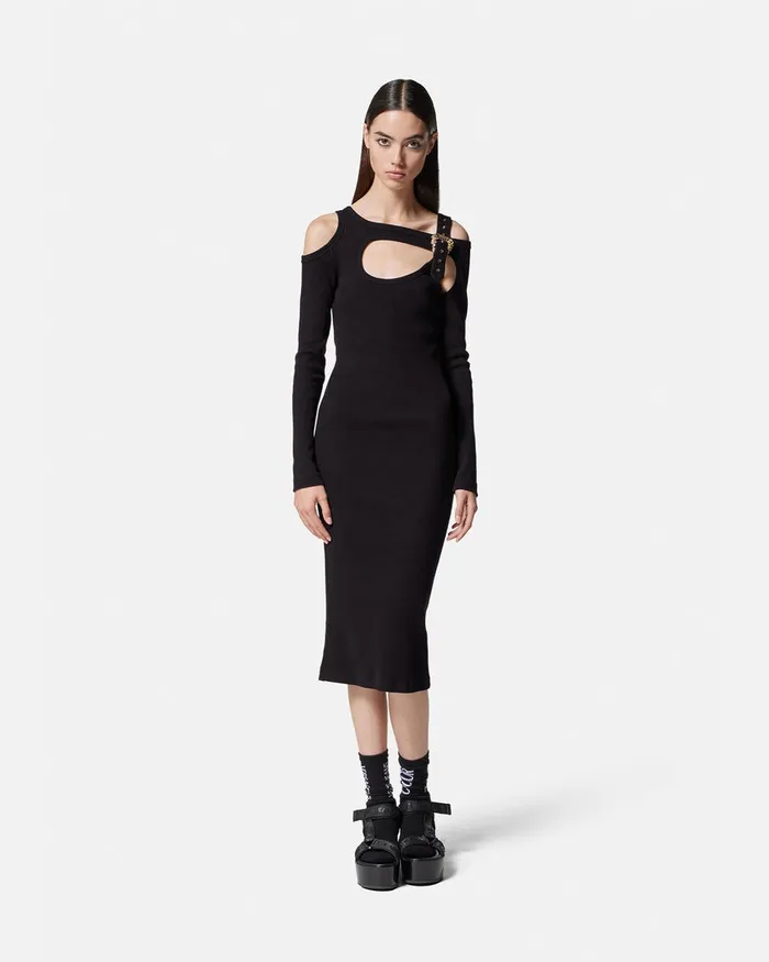 Versace Baroque Buckle Cutout Midi Dress Blackprint Women Jeans Couture