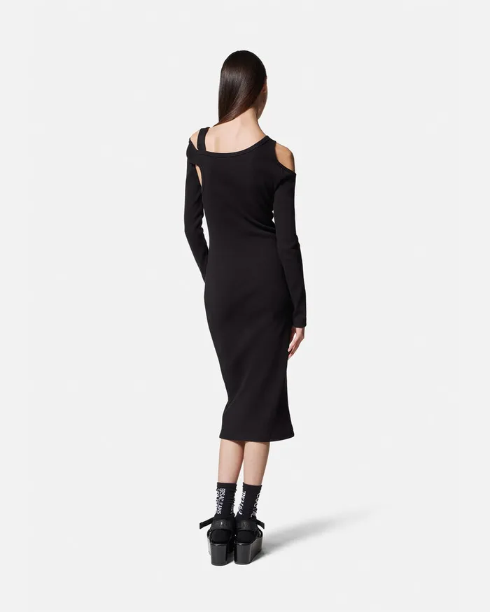 Versace Baroque Buckle Cutout Midi Dress Blackprint Women Jeans Couture