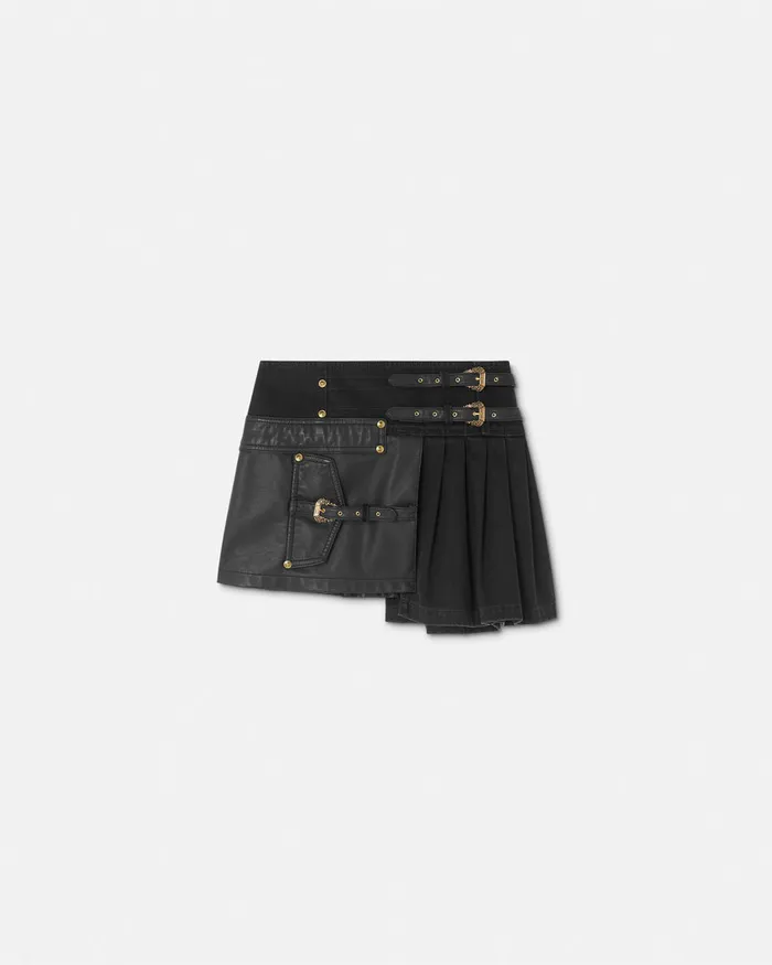 Versace Baroque Buckle Pleated Mini Skirt Black Women Jeans Couture