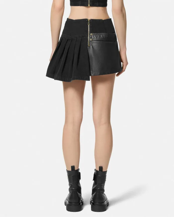 Versace Baroque Buckle Pleated Mini Skirt Black Women Jeans Couture