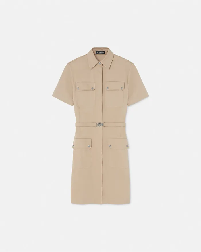 Versace Cargo Gabardine Mini Shirt Dress Beige Women Dresses