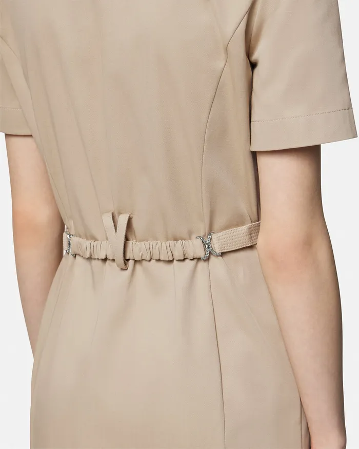 Versace Cargo Gabardine Mini Shirt Dress Beige Women Dresses