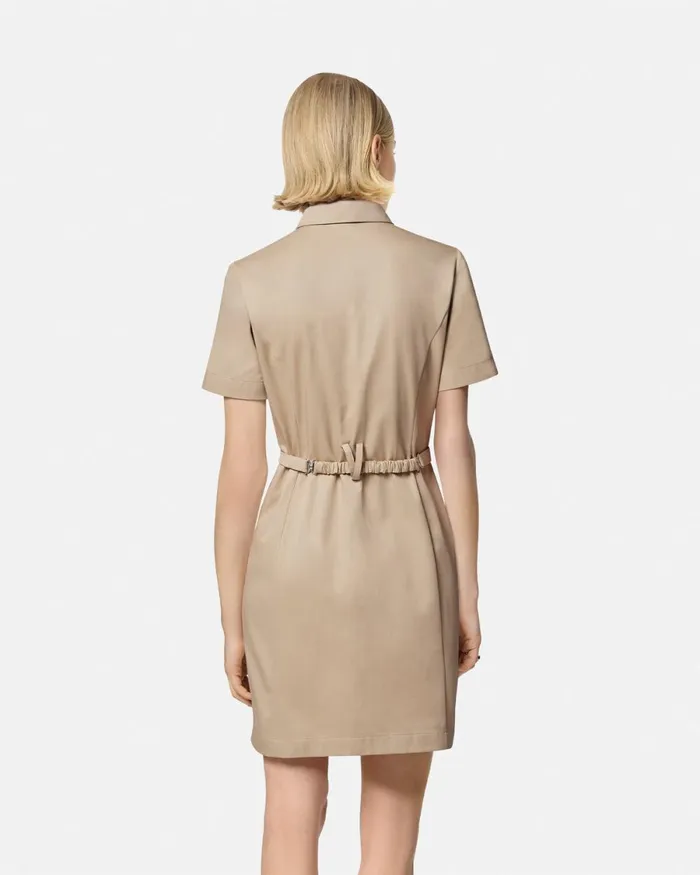 Versace Cargo Gabardine Mini Shirt Dress Beige Women Dresses