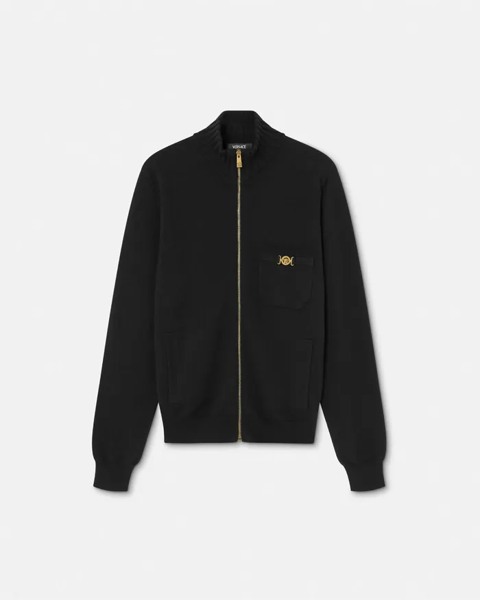 Versace CashmereBlend Knit Zip Sweater Black Men Knitwear