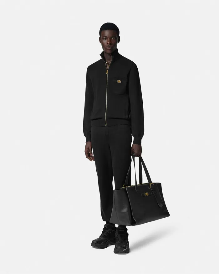 Versace CashmereBlend Knit Zip Sweater Black Men Knitwear