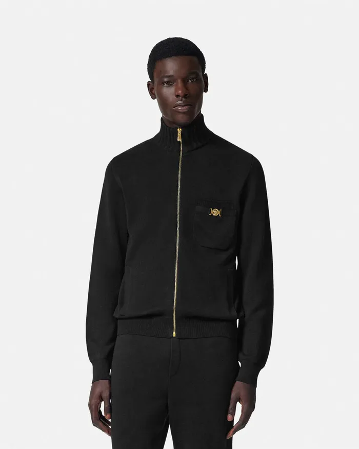 Versace CashmereBlend Knit Zip Sweater Black Men Knitwear