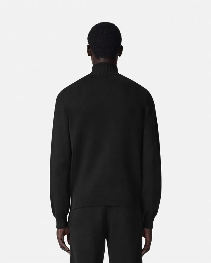 Versace CashmereBlend Knit Zip Sweater Black Men Knitwear