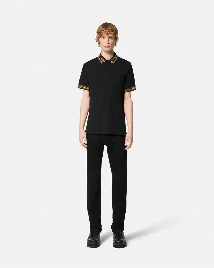 Versace Chain Couture RegularFit Polo Shirt Blackgold Men Jeans Couture