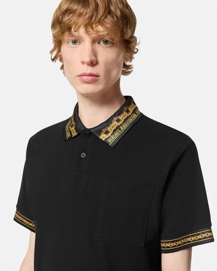 Versace Chain Couture RegularFit Polo Shirt Blackgold Men Jeans Couture
