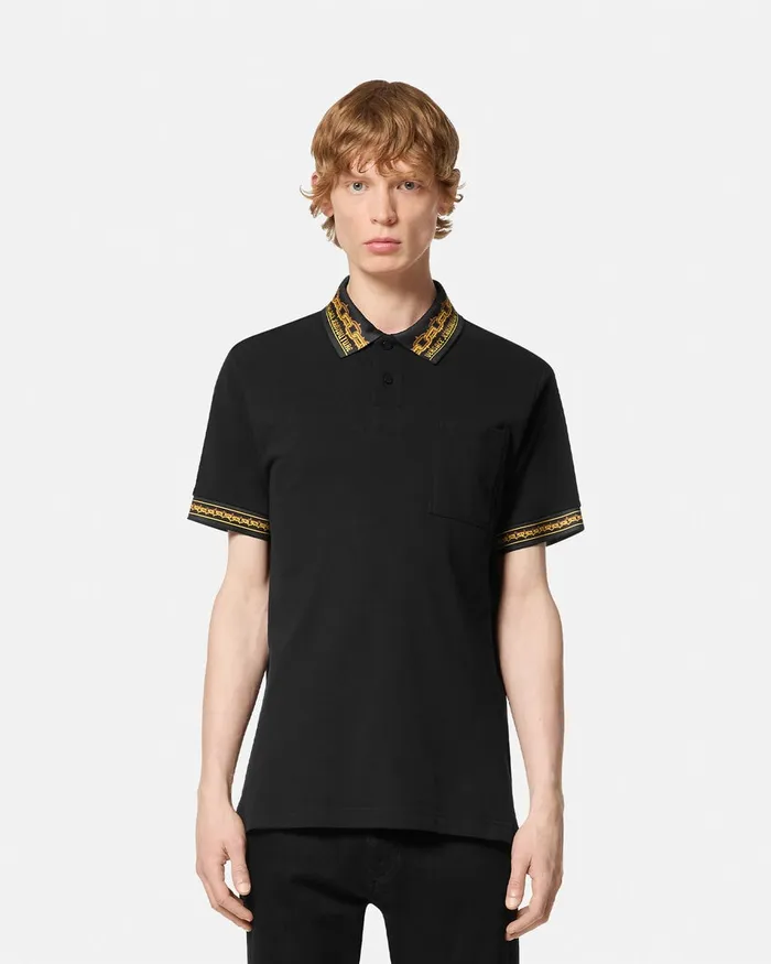 Versace Chain Couture RegularFit Polo Shirt Blackgold Men Jeans Couture