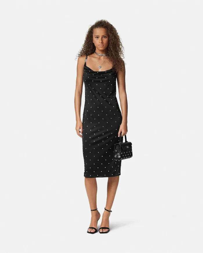 Versace Cielo Stellato Slip Midi Dress Black Women Dresses