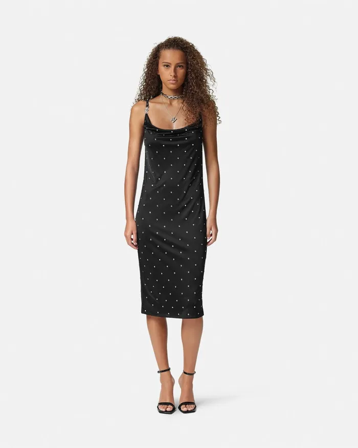 Versace Cielo Stellato Slip Midi Dress Black Women Dresses