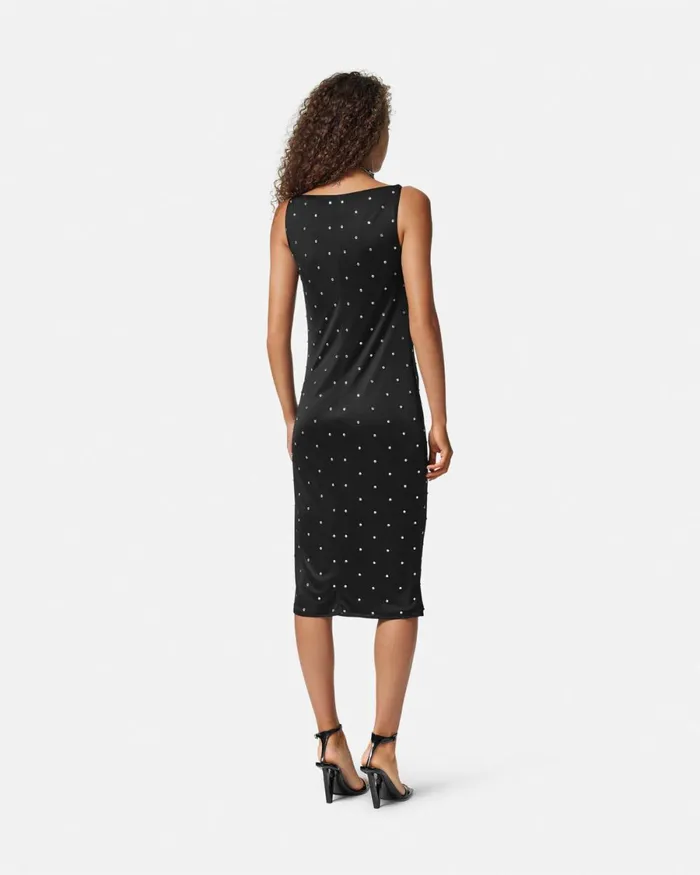 Versace Cielo Stellato Slip Midi Dress Black Women Dresses
