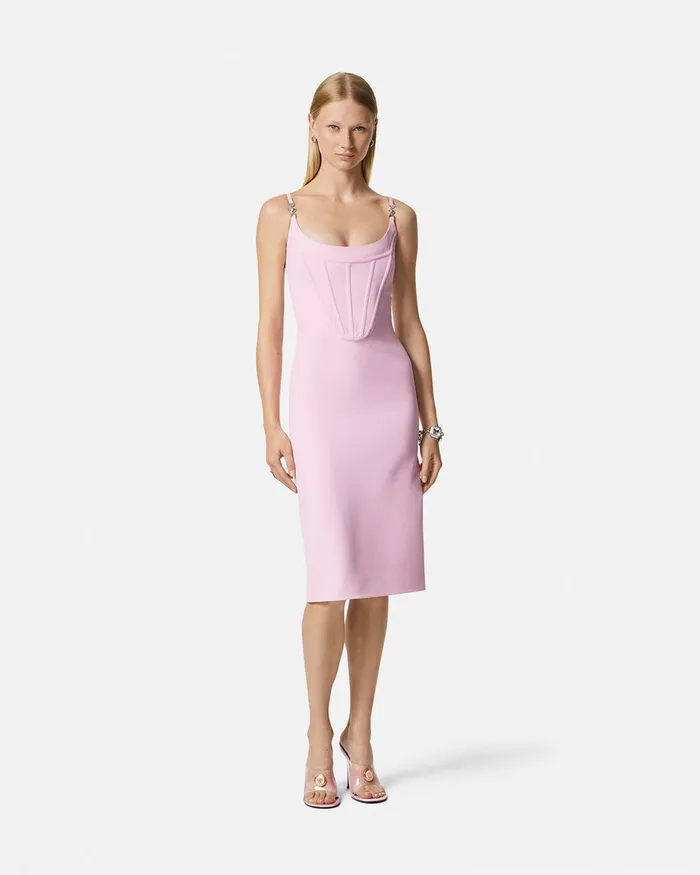 Versace Corset Midi Dress Light Pink Women Dresses
