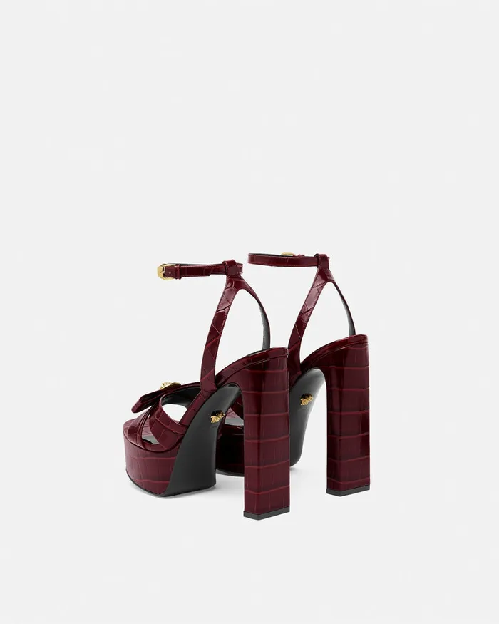 Versace CrocEffect Gianni Ribbon Sandals 140 Mm Burgundy Women Sandals