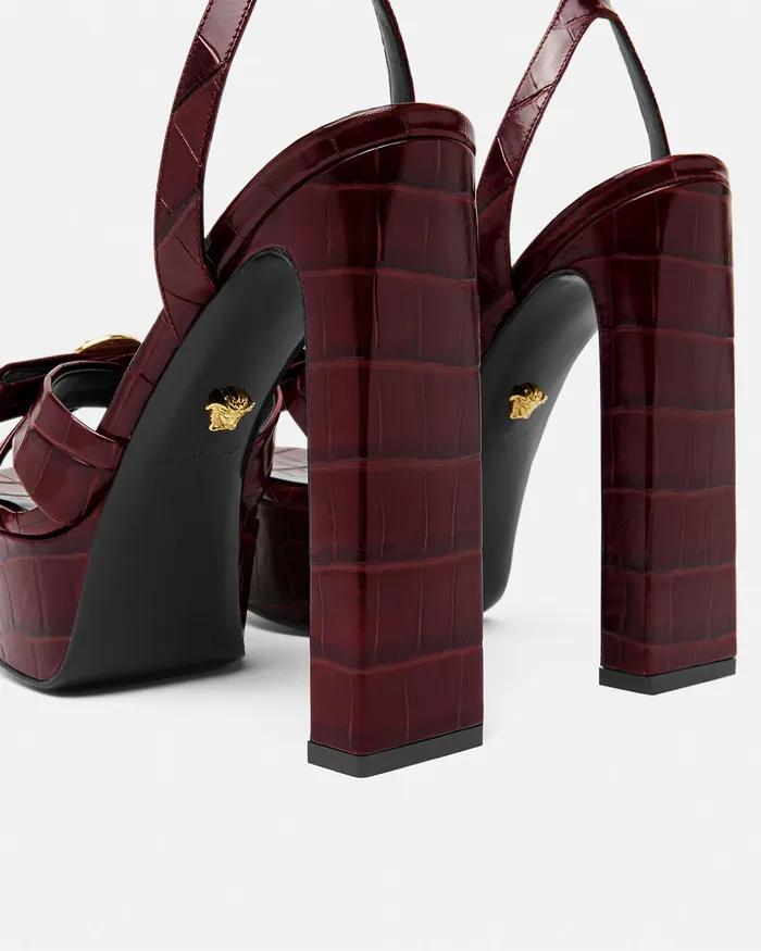 Versace CrocEffect Gianni Ribbon Sandals 140 Mm Burgundy Women Sandals