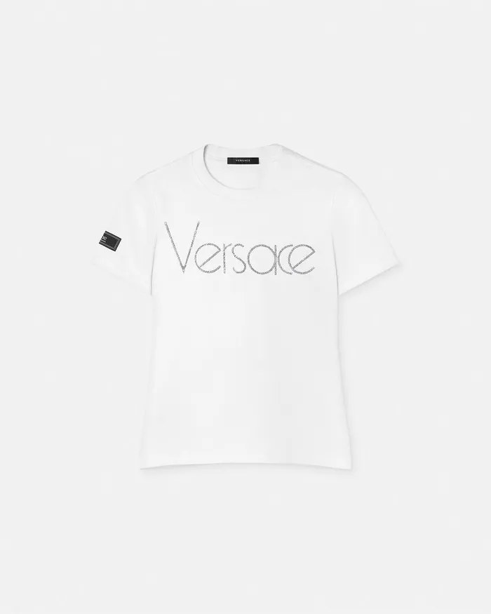 Versace Crystal 1978 ReEdition Logo TShirt White Women TShirts and Sweatshirts