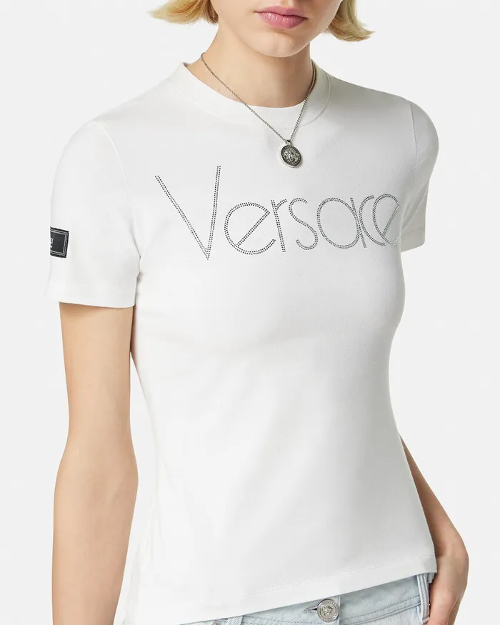 Versace Crystal 1978 ReEdition Logo TShirt White Women TShirts and Sweatshirts