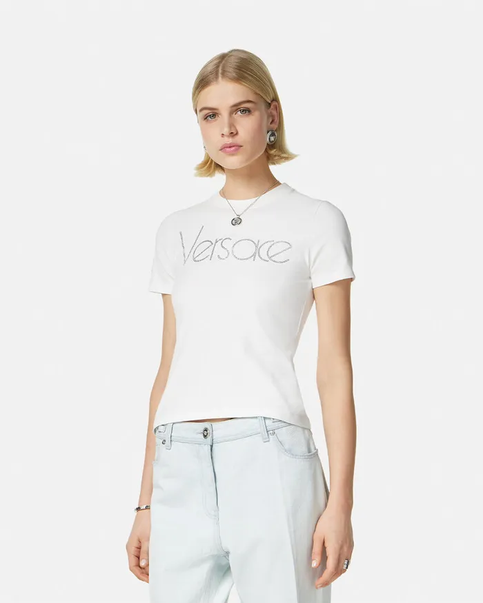 Versace Crystal 1978 ReEdition Logo TShirt White Women TShirts and Sweatshirts