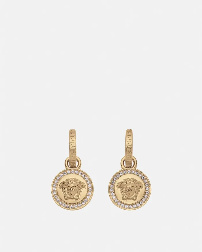 Versace Crystal La Medusa Greca Earrings Gold WomenMen Earrings