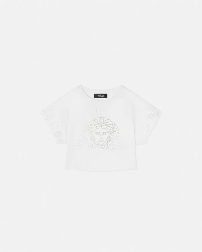 Versace Crystal Medusa Crop TShirt Whitesilver Kids Shirts and Tshirts