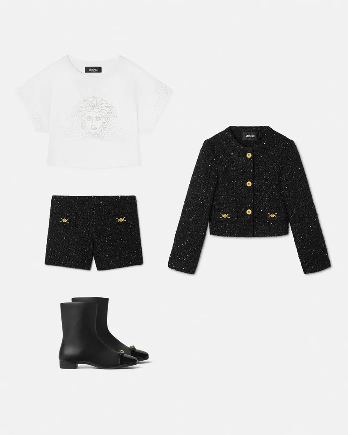 Versace Crystal Medusa Crop TShirt Whitesilver Kids Shirts and Tshirts