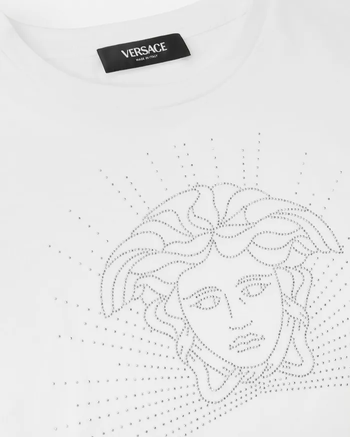 Versace Crystal Medusa Crop TShirt Whitesilver Kids Shirts and Tshirts