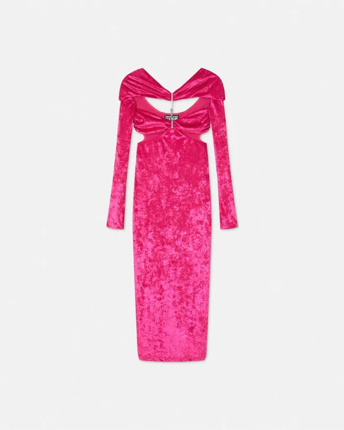 Versace Cutout Velvet Long Dress Fuchsia Women Jeans Couture