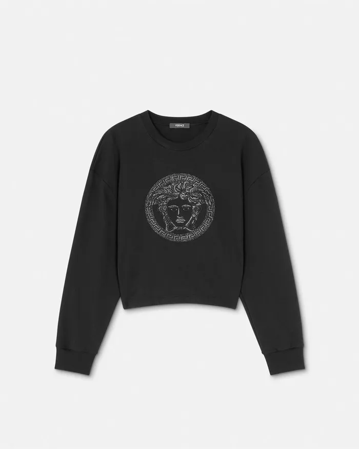 Versace Embellished Medusa Sweatshirt Black Women TShirts and Sweatshirts