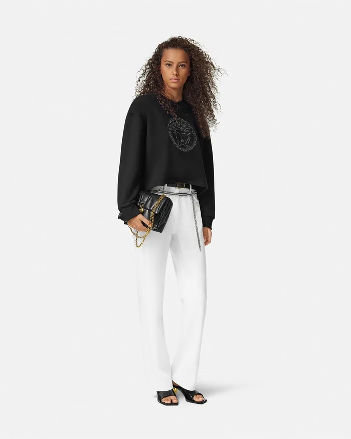 Versace Embellished Medusa Sweatshirt Black Women TShirts and Sweatshirts