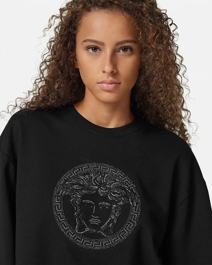 Versace Embellished Medusa Sweatshirt Black Women TShirts and Sweatshirts