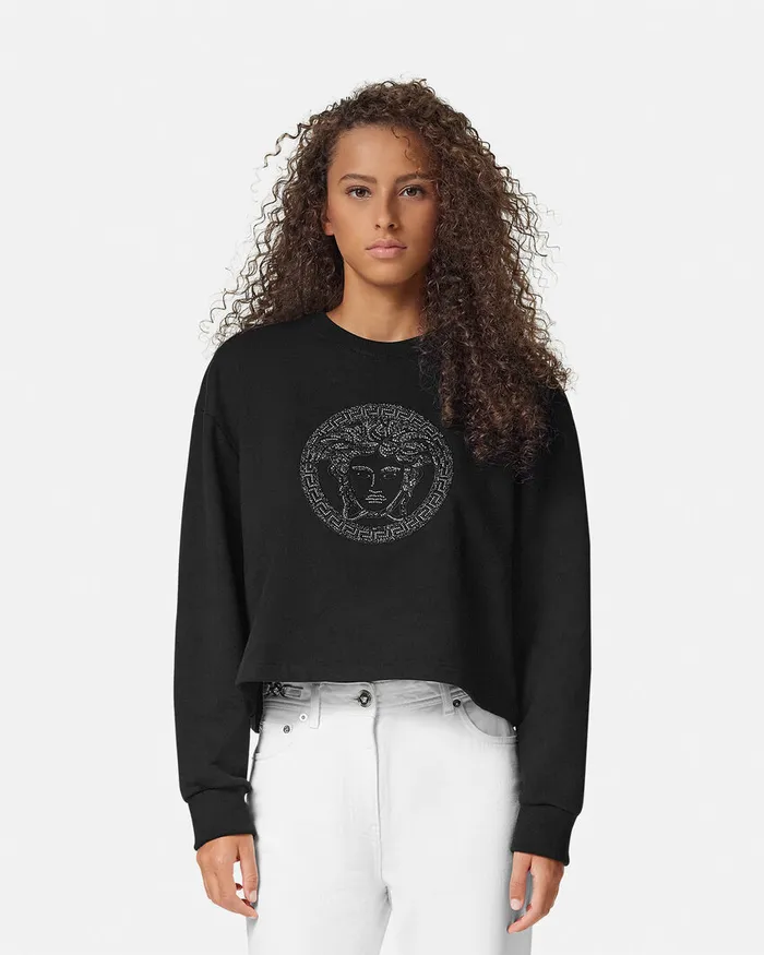 Versace Embellished Medusa Sweatshirt Black Women TShirts and Sweatshirts