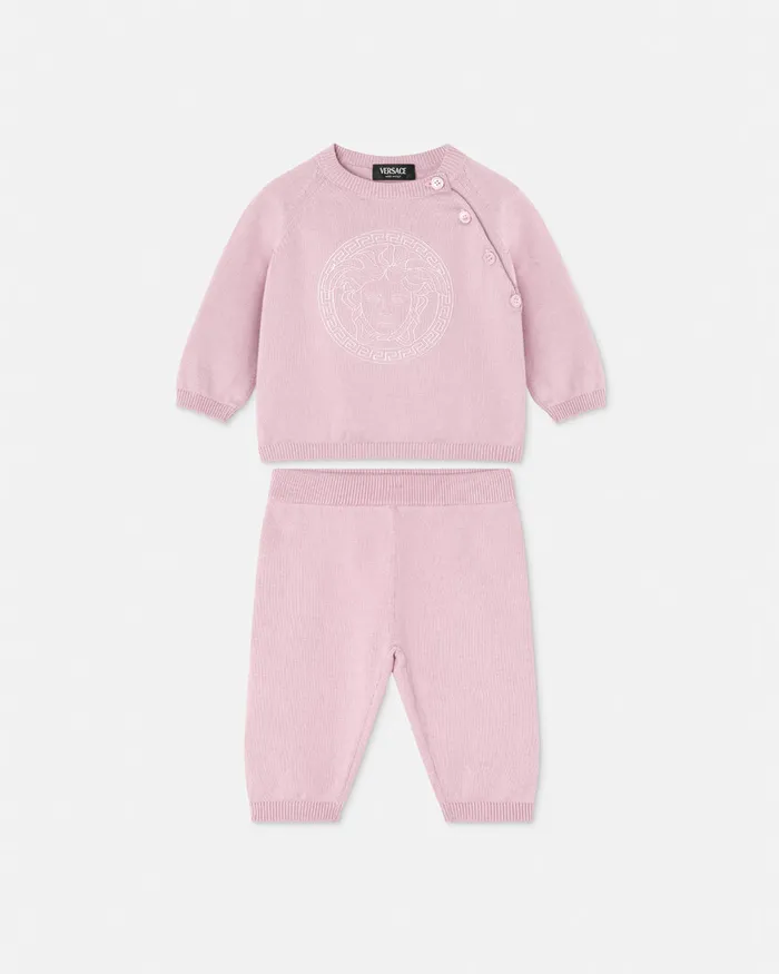 Versace Embroidered Medusa Baby Knit Set Light Pink Kids Gift Sets