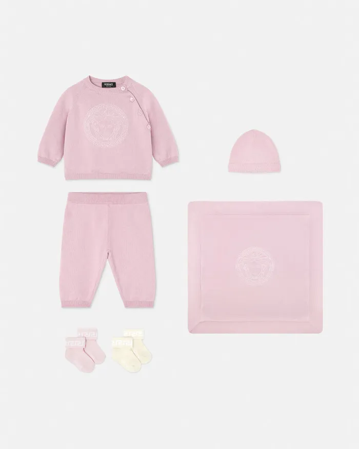 Versace Embroidered Medusa Baby Knit Set Light Pink Kids Gift Sets