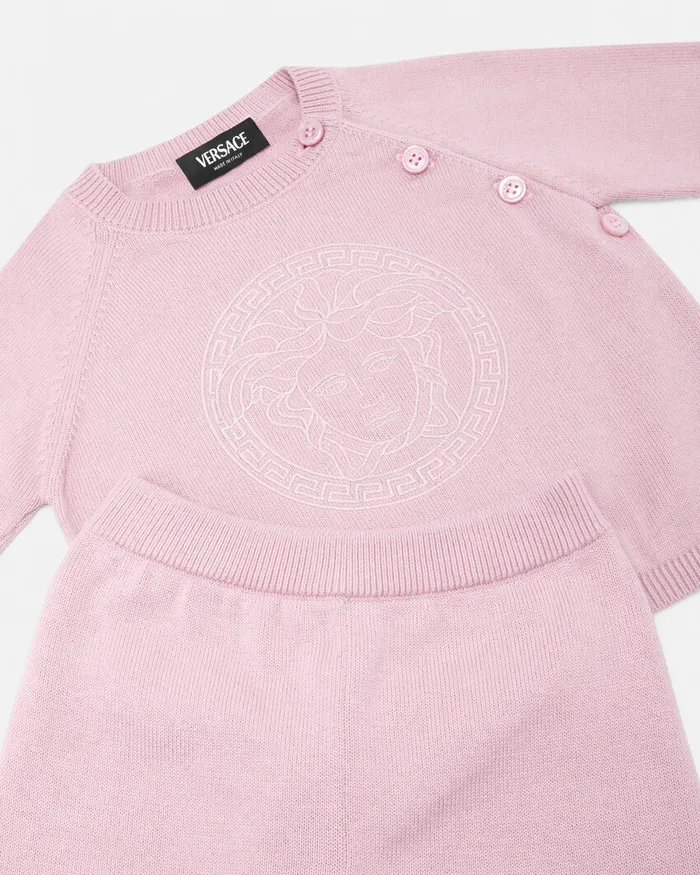Versace Embroidered Medusa Baby Knit Set Light Pink Kids Gift Sets