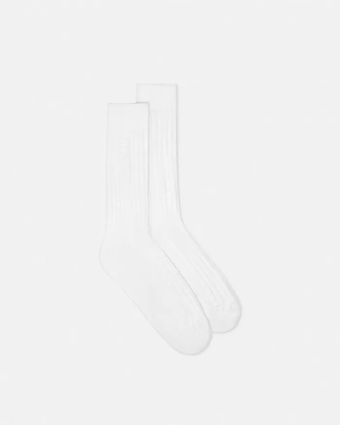 Versace Embroidered Ribbed Logo Socks White Men Socks