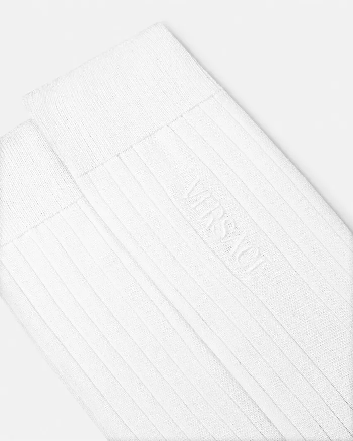 Versace Embroidered Ribbed Logo Socks White Men Socks