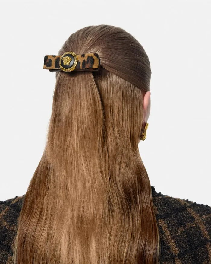 Versace Gianni Ribbon Leopard Hair Clip Animalier Women Hair Accessories