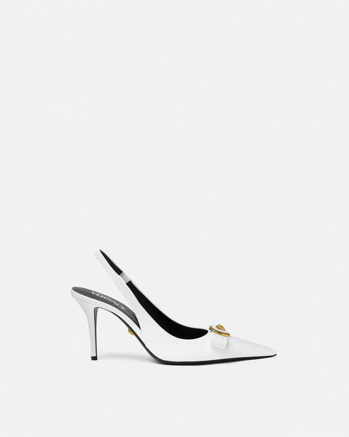 Versace Gianni Ribbon Slingback Pumps 85 Mm White Women Pumps and Slingbacks