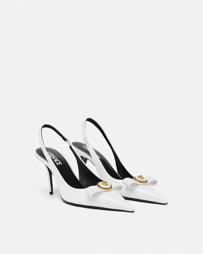 Versace Gianni Ribbon Slingback Pumps 85 Mm White Women Pumps and Slingbacks