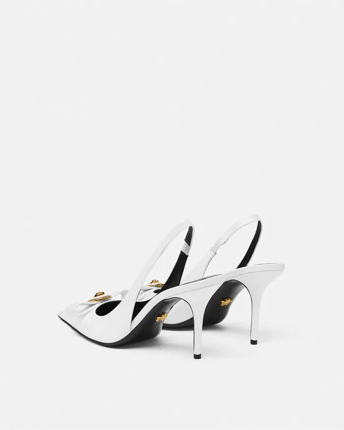 Versace Gianni Ribbon Slingback Pumps 85 Mm White Women Pumps and Slingbacks